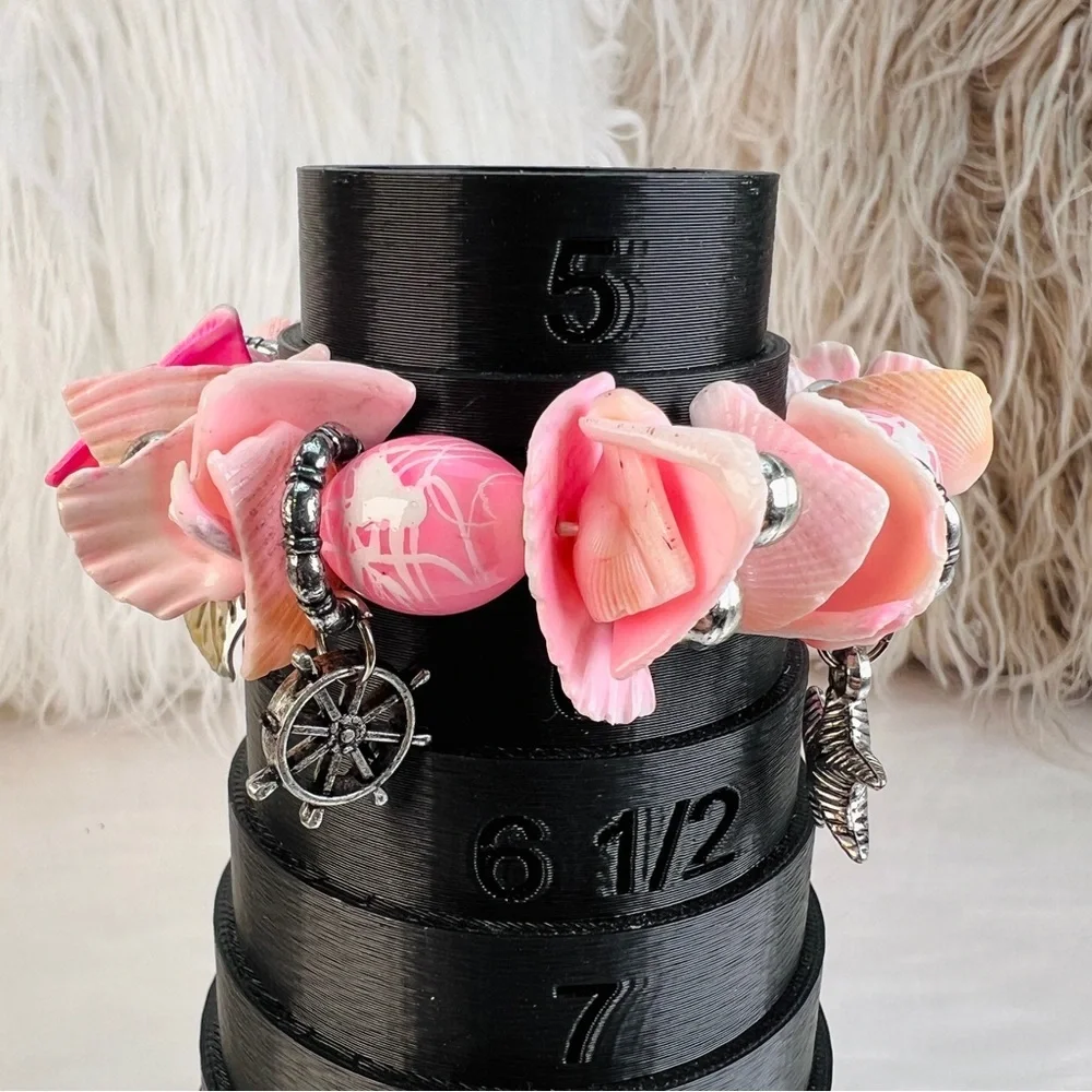 Island beach chic pink and silvertone charm stretch bracelet